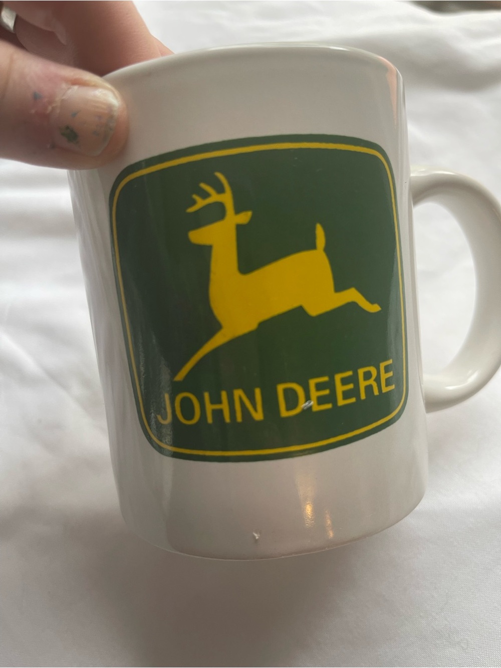 John Deere White Mug with Green and Yellow Logo The perfect gift. Ships now